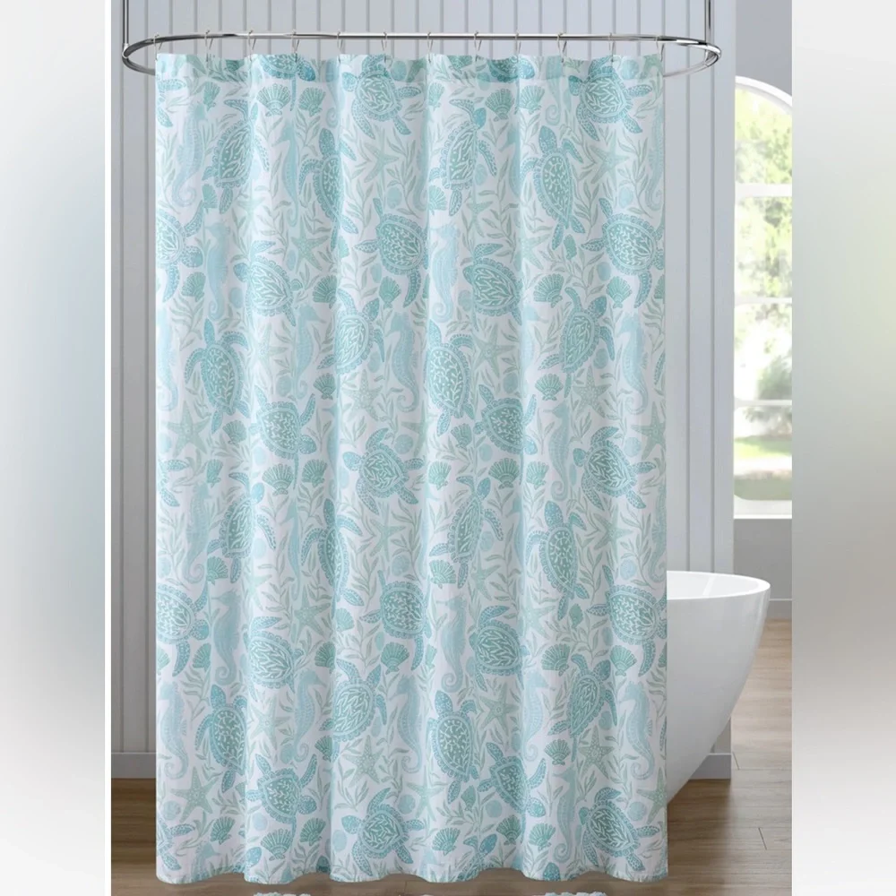CARO HOME 100% Cotton Sea Turtle Shower Curtain - 72
